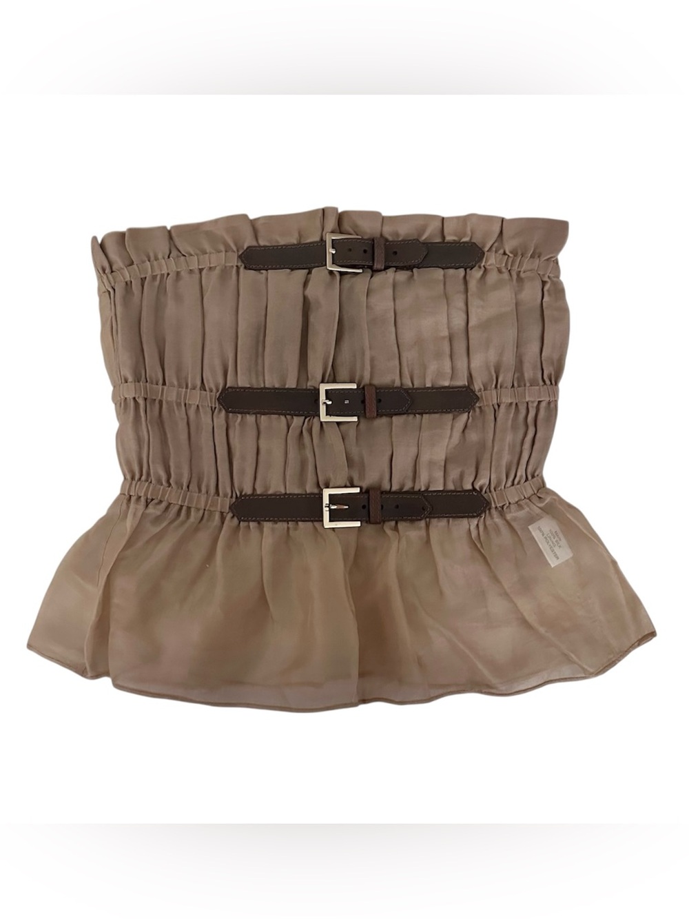 Vintage Cynthia Rowley Collection Tan Silk Belted Strapless Crop Top